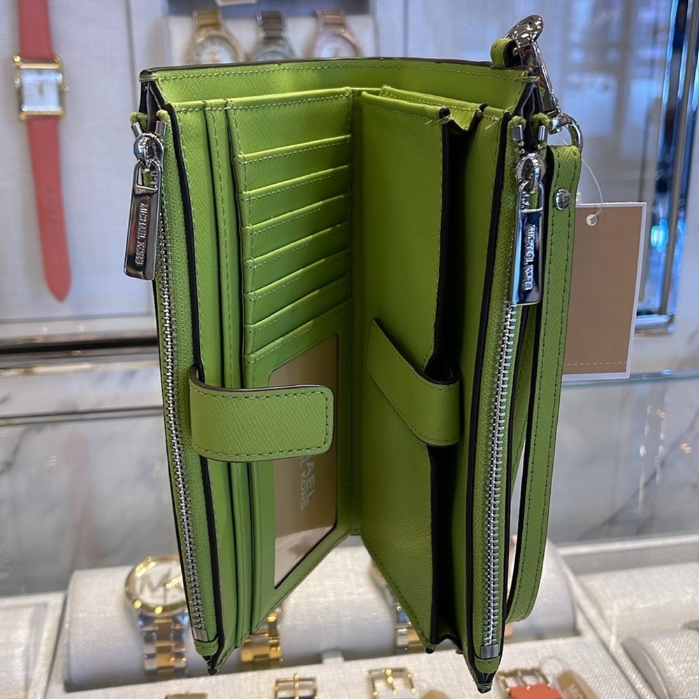 MICHAEL KORS LG DOUBLE ZIP WRISTLET Wallet Phone Case Holder 
Lime
NWT - Picture 5 of 16